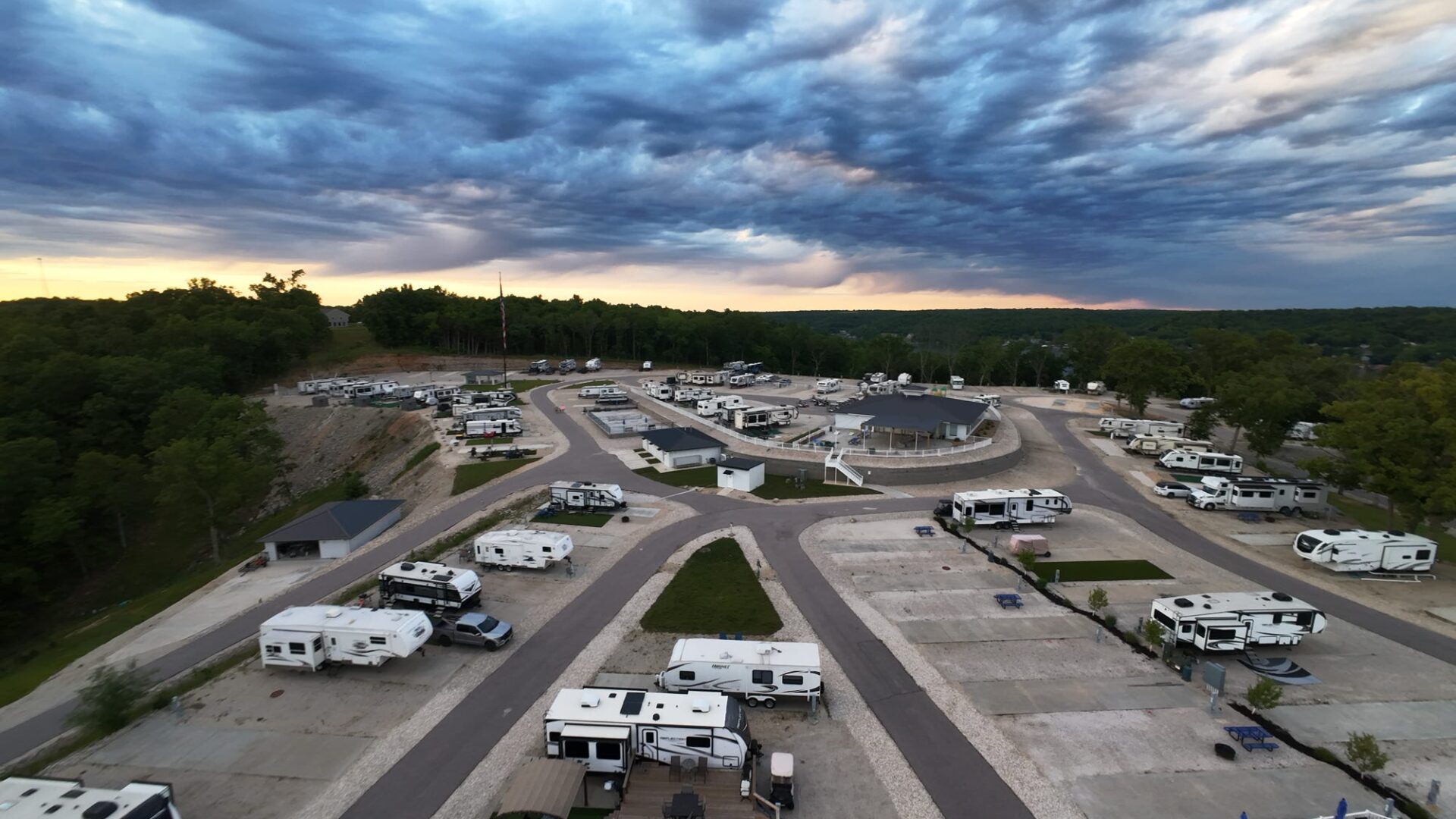 Aerial view of Resort during Dusk