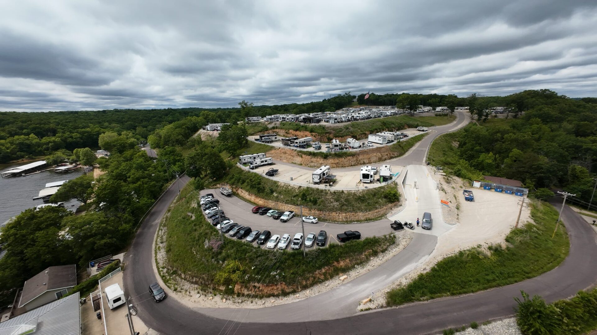 View of Resort Aerially with Trees and RVs